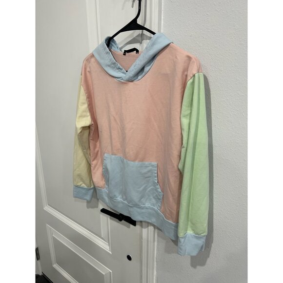 Shein Colorblock Pastel Pullover Hoodie Multicolor Sz 2 Relaxed Playful Kidcore - Picture 3 of 12